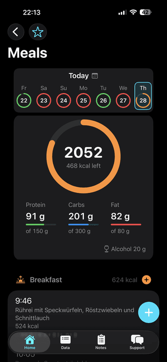 Thalos app — Macros in context